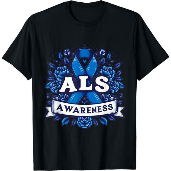 Flower Blue Ribbon Amyotrophic Lateral Sclerosis Awareness T-Shirt