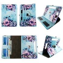 Flower on Blue for Samsung Galaxy Tab E/3 Lite 7-inch Tablet Case Universal Android Cases 360 Rotating Folio Stand Protector Pu Leather Cover Travel e-reader Card Cash Slots Multiple Viewing Angles