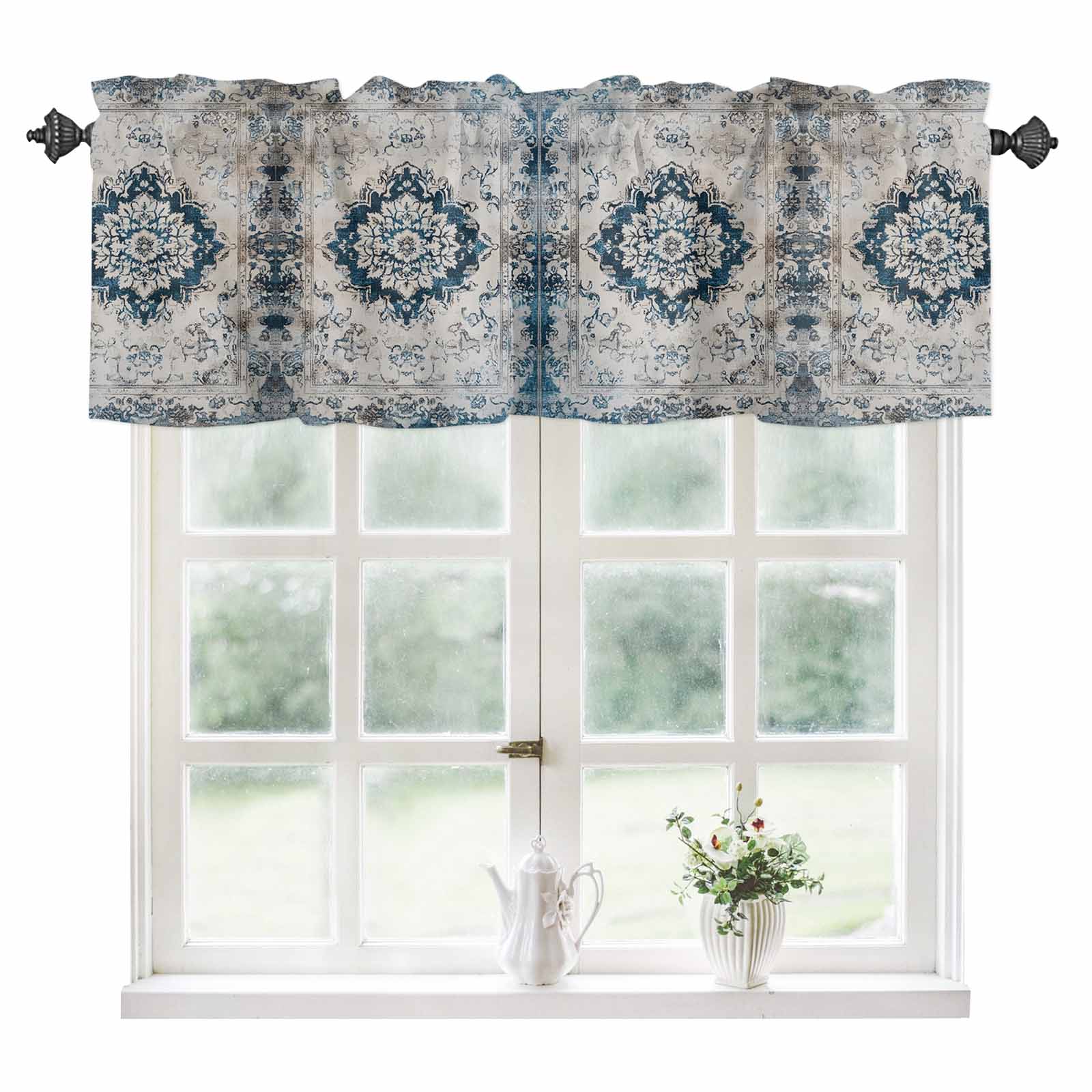 Flower Boho Kitchen Valances for Windows 60x18 Inch Kitchen Curtains ...