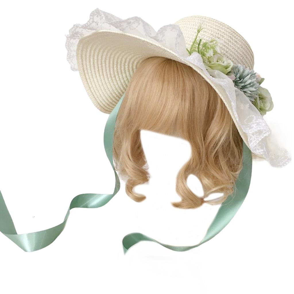 Flower Bonnet Hat Sun Protective Hat for Girl French Handwoven Straw Hat Lace Hat Vintage Panama Hat