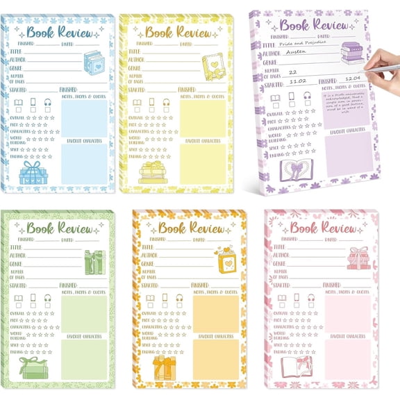 Flower Book Review Notepad -  to School  6 count Reading Journals  Notepad for Book Lovers Readers Bookish Bookworm , Reading Log for Students Teachers Women to Review