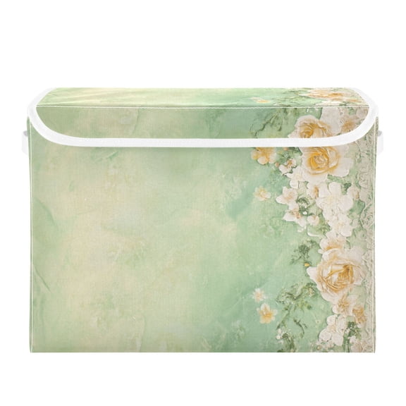 Flower Border Decor Large Storage Bins with Linen Collapsible Lid Storage Box 16.7 x 12.6 x 11.8in