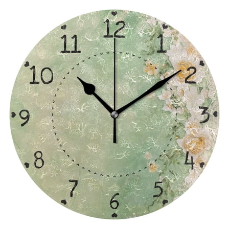 Flower Border Decor Round Wall Clock Silent Battery Operated Home Decor for Living Room Bedroom