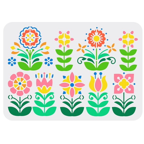 Flower Border Stencil 11.7x8.3 Inch Reusable Floral Pattern Wall DIY Spring Painting Template Abstract Folk Flowers for Wood Paper and Furniture