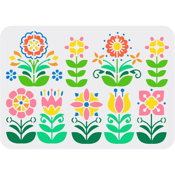 Flower Border Stencil 11.7x8.3 inch Reusable Floral Pattern Wall Stencil DIY Spring Floral Painting Template Abstract Folk Flowers Stencil for Painting on WoodPaper and Furniture