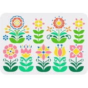 Flower Border Stencil 11.7x8.3 inch Reusable Floral Pattern Wall Stencil DIY Spring Floral Painting Template Abstract Folk Flowers Stencil for Painting on WoodPaper and Furniture