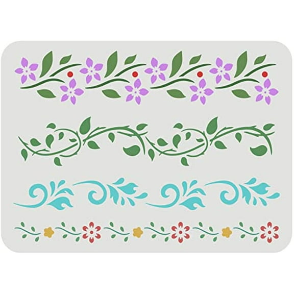 Flower Border Stencil 4 Style Reusable Flower Drawing Stencil Vines Pattern Stencil Ivy Decoration Stencil