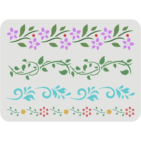 Flower Border Stencil (4 Styles) 11.7x8.3in Reusable Flower & Vine Pattern Stencil for Wall Furniture Fabric Wood & Paper 1pc