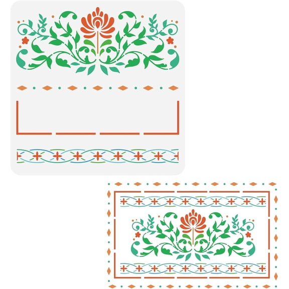 Flower Border Stencils 11.8x11.8 inch Lotus Branch Stencils Template Plastic Flower Lace Stencils Furniture Inlay Template Large Reusable Stencils for DIY Home Wall Decor Mixed ColorDIY