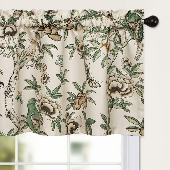 Flower Botanical Kitchen Valance, Prevent Glare Decorative Solid Window Treatment for Farmhouse, Cafe, Office, Rod Pocket, W52 x L18 Inches