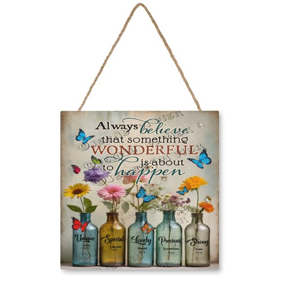 Flower Bottle Decor Wood Hanging Sign Square Wall Decor for Girls Dorm,Floral Wall Art Ready to Hang for Office Living Room Home Decorations 12"x12"