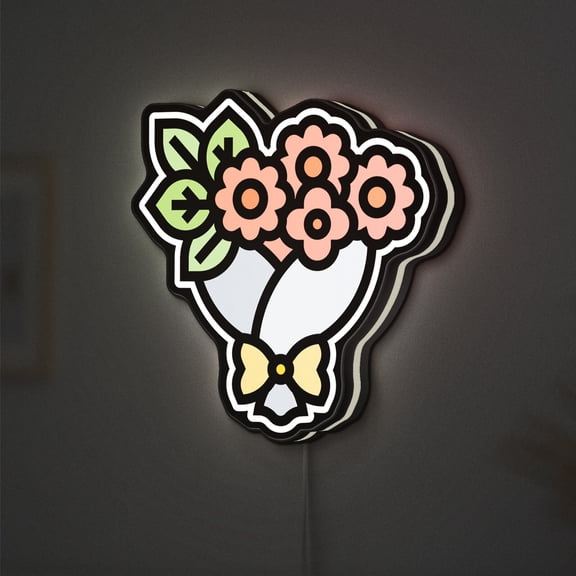 Flower Bouquet 3D Novelty Light Box for Romantic Decor, Wedding and Valentine' s Day Floral Lamp for Love and Marriage Gifts (Width 16 inch, 40cm)