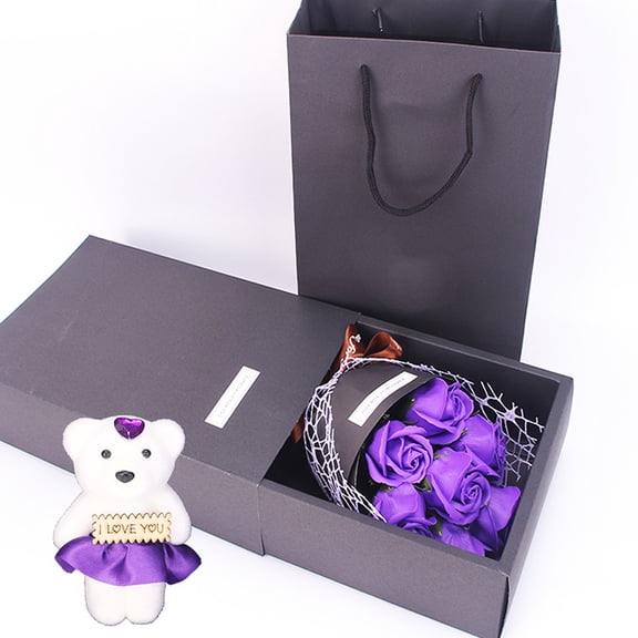 Flower Bouquet 7 Scented Soap Roses Gift Box with Cute Teddy Bear for Her Him Valentine's Day Anniversary Wedding Mothers Day Birthday Gift and Proposal