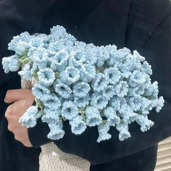 Flower Bouquet Blanket,Handmade Crochet Flower Bouquet Blanket,Crochet Flowers Bouquet for Mother's Day Birthday Home Decor, Crochet Blanket Kit for Beginners(Blue Bellflower,31 inches)