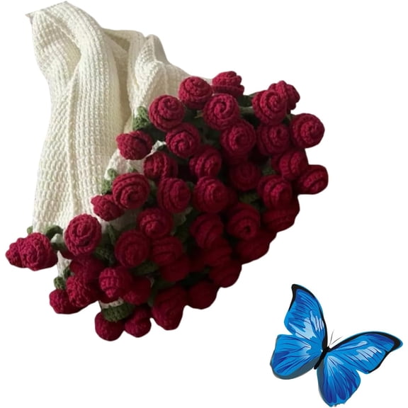 Flower Bouquet Blanket, Knitted FlowerBlanket That Folds up Like a Bouquet, DIY Knitting, Soft, Handmade Crochet Rose Square Blanket (Rose Carpet(Material Pack))
