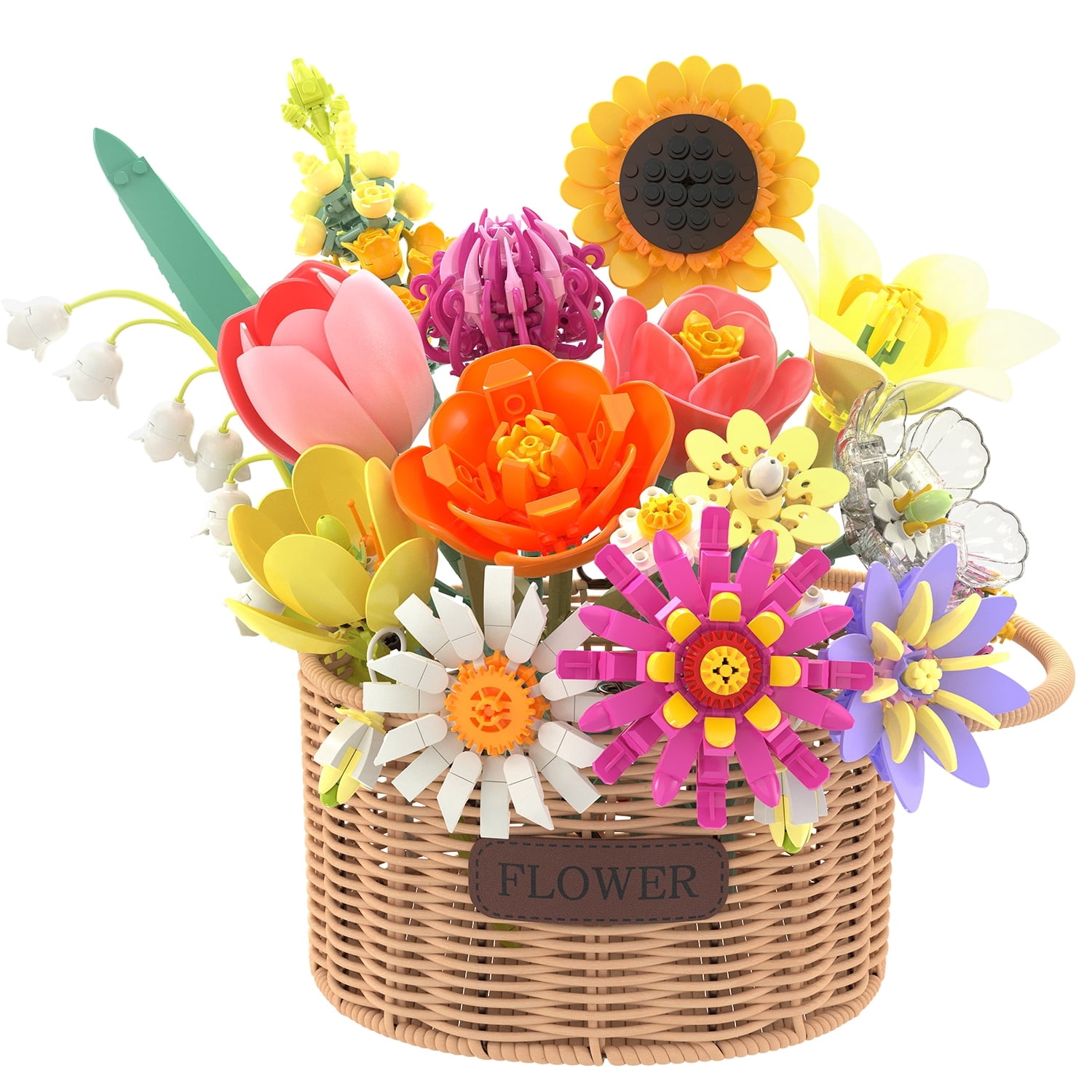 Valentine's Day Building Set: Flower Bouquet Bricks, DIY Artificial Floral Gift for Her, Romantic Home Decor Building Blocks
