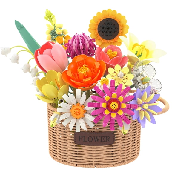 Valentine's Day Building Set: Flower Bouquet Bricks, DIY Artificial Floral Gift for Her, Romantic Home Decor Building Blocks