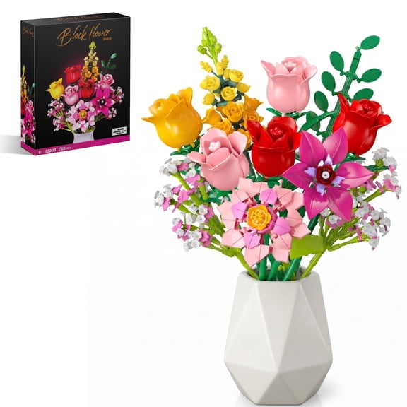 Flower Bouquet Building Blocks Set, 765 Pieces DIY Floral Bricks Kit with 11 Stems, Decorative Artificial Flowers for Home Display, Creative Gift for Kids Girls 6+ and Adults
