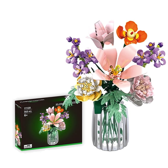 Flower Bouquet Building Blocks Set Compatible with Lego Flowers Lily Carnation for Adults Home Decor 563 Pcs