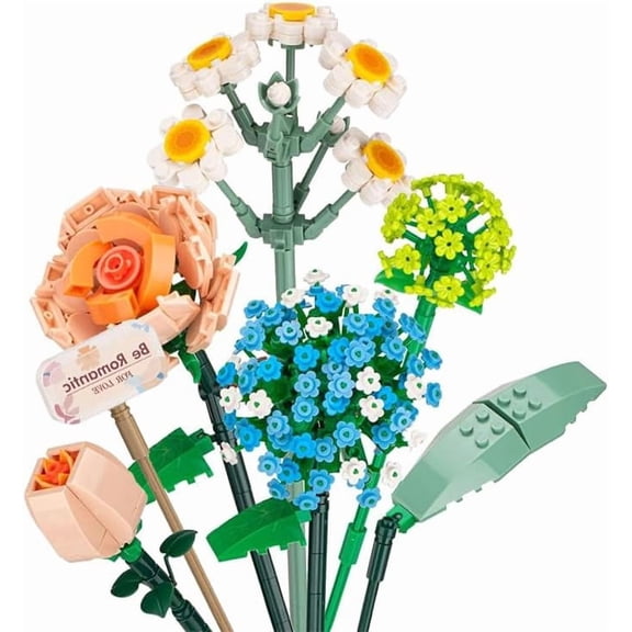Flower Bouquet Building Blocks Set, Creative Artificial Eternal Flower Plant Models, Home Decor or Idea Present (1671)