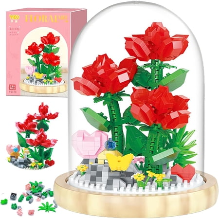 Flower Bouquet Building Kit, 524 Pcs Mini Bricks Building Blocks Sets, Forever Rose Decorated Flower with Dust Cover, Gifts for Mother's Day Mom Valentine's Day Gifts for Her Mom Women Girlfriends