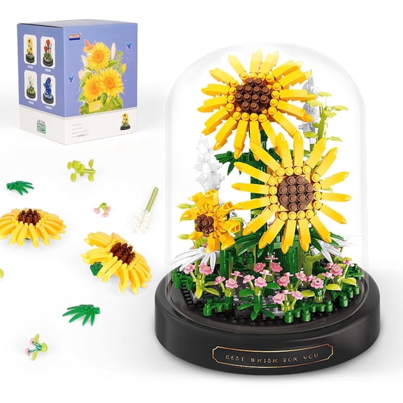 Flower Bouquet Building Kit for Adults, 545PCS Animals Flowers Botanical Collection Mini Building Blocks Set, Valentine's Day for Her Mom Women Wife Girlfriend (Sunflower)