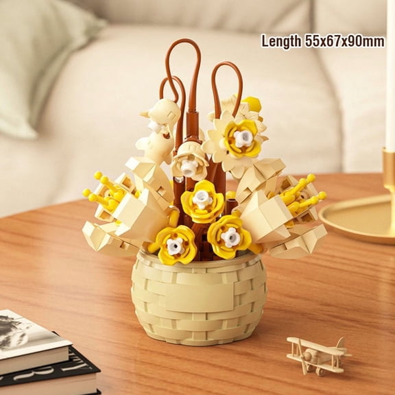 Flower Bouquet Building Kit Bonsai Rose Fower Basket Building Blocks Set Artificial Toys Valentines Day Gifts for Girlfriend Mom