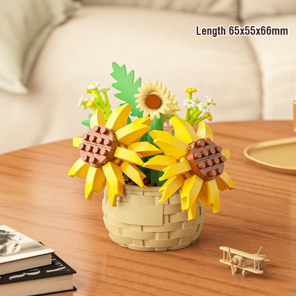 Flower Bouquet Building Kit Bonsai Rose Fower Basket Building Blocks Set Artificial Toys Valentines Day Gifts for Girlfriend Mom