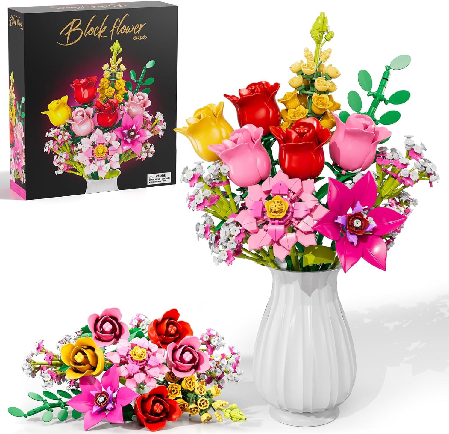 Flower Bouquet Building Set, 11 DIY Plant Bouquet Compatible with Lego, 765 PCS Flower Bouquet Building Toy for Girls Women Adults, Idea Gifts for Valentine's Day Birthdays Mother's Day
