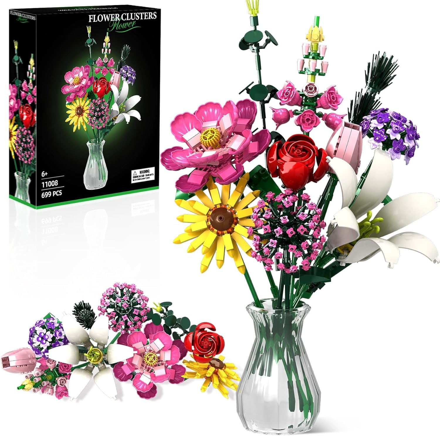Flower Bouquet Building Set, 699 Psc Bouquet Compatible with Lego, Ideal Gift for Valentine's Day, Birthday, Mother's Day, Girls, Women and Adults 6+