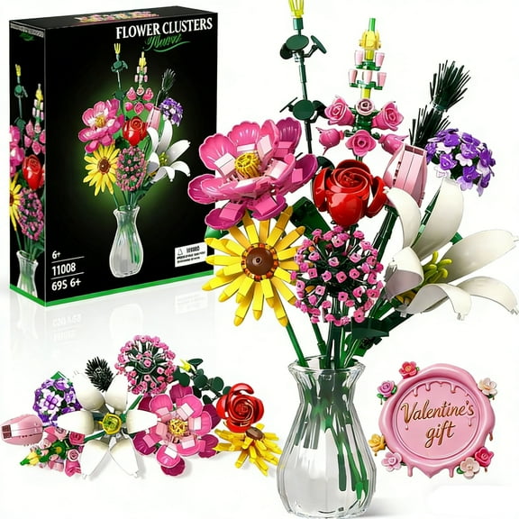 Flower Bouquet Building Set, 699 Psc Bouquet Compatible with Lego, Ideal Gift for Valentine's Day, Birthday, Mother's Day, Girls, Women and Adults 6+