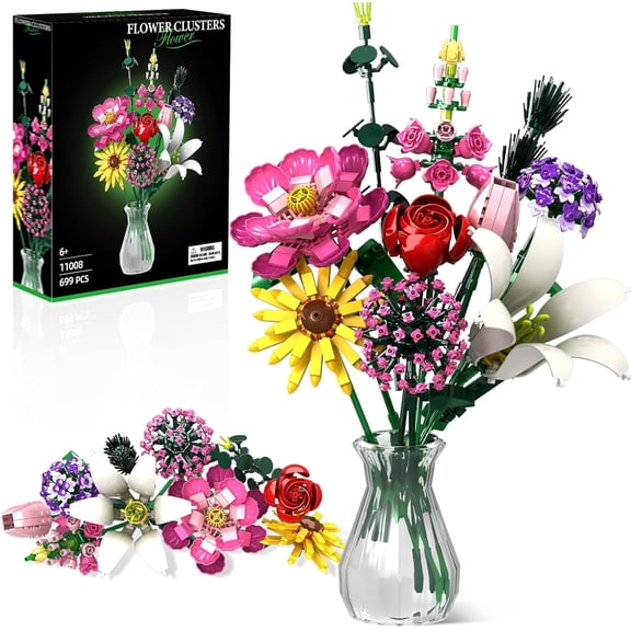 Flower Bouquet Building Set, 699 Psc Bouquet Compatible with Lego, Ideal Gift for Valentine's Day, Birthday, Mother's Day, Girls, Women and Adults 6+