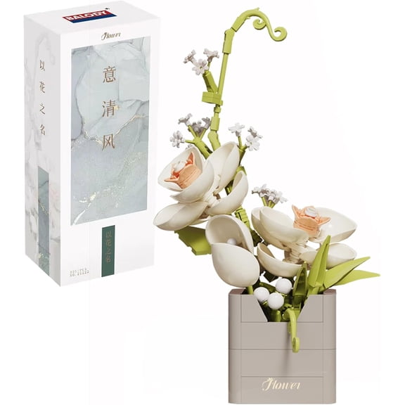 Flower Bouquet Building Set for Adult,Mini Artificial Plant Bonsai Tree Friend Set,Botanical Collection Gift for Kids,Office Home Decor Building Block,Birthday Gift for Girls Women(Gardenia)