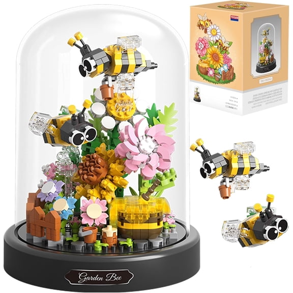 Flower Bouquet Building Set for Adult,Mini Plant Bonsai Tree Friend Set,Botanical Collection Gift for Kids,Office Home Decor Building Block, New Year Birthday Gift for Women Boys Girls(Bee)