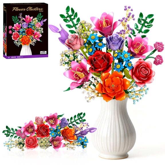 Flower Bouquet Building Set, Botanical Collection Flower Building Blocks for Adults and Kids, Artificial Flowers Home Decor Gift for Christmas, Birthday, Valentines Day