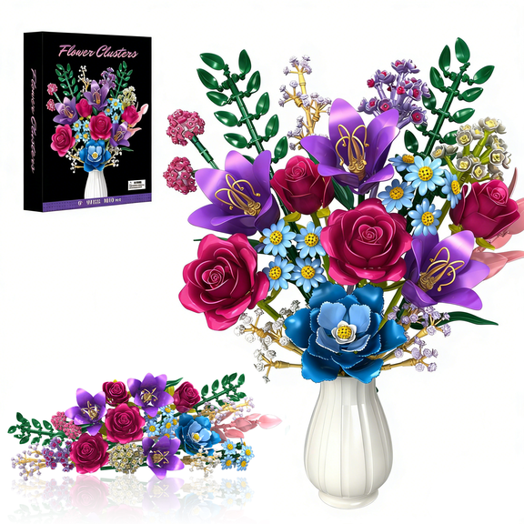 Flower Bouquet Building Set, Botanical Collection Home Decor, 1010 PCS Craft Building Blocks Gift for Kids and Adults, Christmas, Birthday, Valentines Day