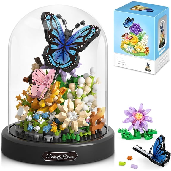 Flower Bouquet Butterfly Building Set, Bonsai Tree Flowers Building Blocks with Dust Cover, 530 PCS Micro Bricks Botanical Collection Kit, Birthday Gift for Women Girlfriend Adults 12+