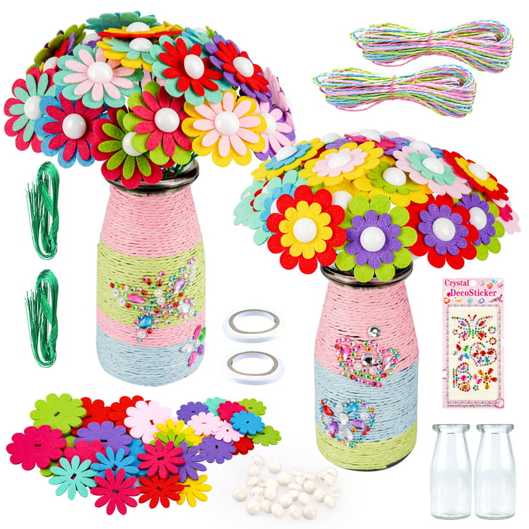 Flower Bouquet with Buttons Vase for Kids Age 4-8 Flower Craft Kit for 4 5  6 7 8 Year Old Girls Boys Art Supplies for Children Age 5 6 7 8 DIY