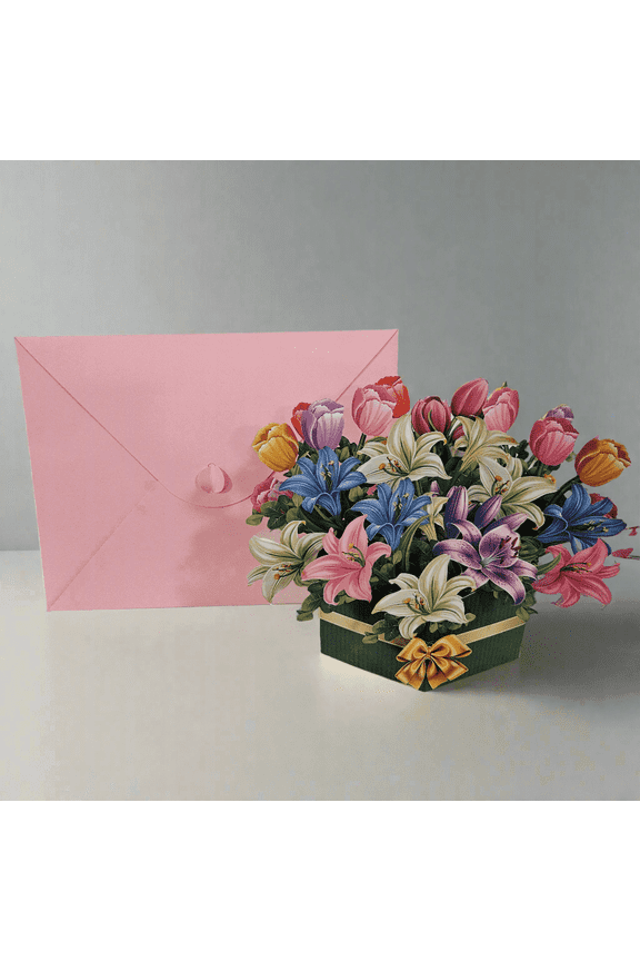 Unknown Brand Flower Bouquet Card, Pink Multicolor, L, 1 Count