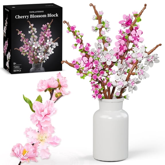 Flower Bouquet Cherry Blossom Building Blocks Set,997 PCS Pink Cherry Flowers Building Kit,Artificial Flower Sakura Decor Building Set,Souvenirs Festival Gift For Girls,Boys,Kids and Adults
