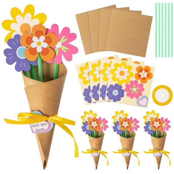 Flower Bouquet Craft Kit 24Pcs Mother's Day Flower Bouquet Craft for Kids Make Your Own Bunch of Flowers Teacher Appreciation Week DIY Gift Set School Classroom Home Fun Activities
