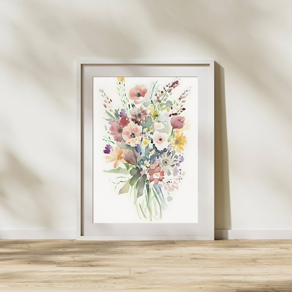 Flower Bouquet, Floral Wall Art Home Decor #1950, Unframed Canvas Size 8x12