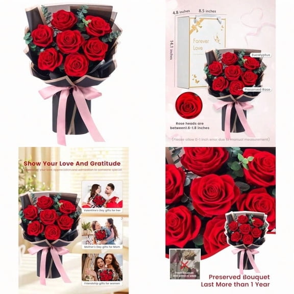 Flower Bouquet Flowers for Delivery Prime 7-Piece Preserved Roses Bouquet Gift for Women Mother Wife Mother Day Wedding Anniversary Birthday Red Roses