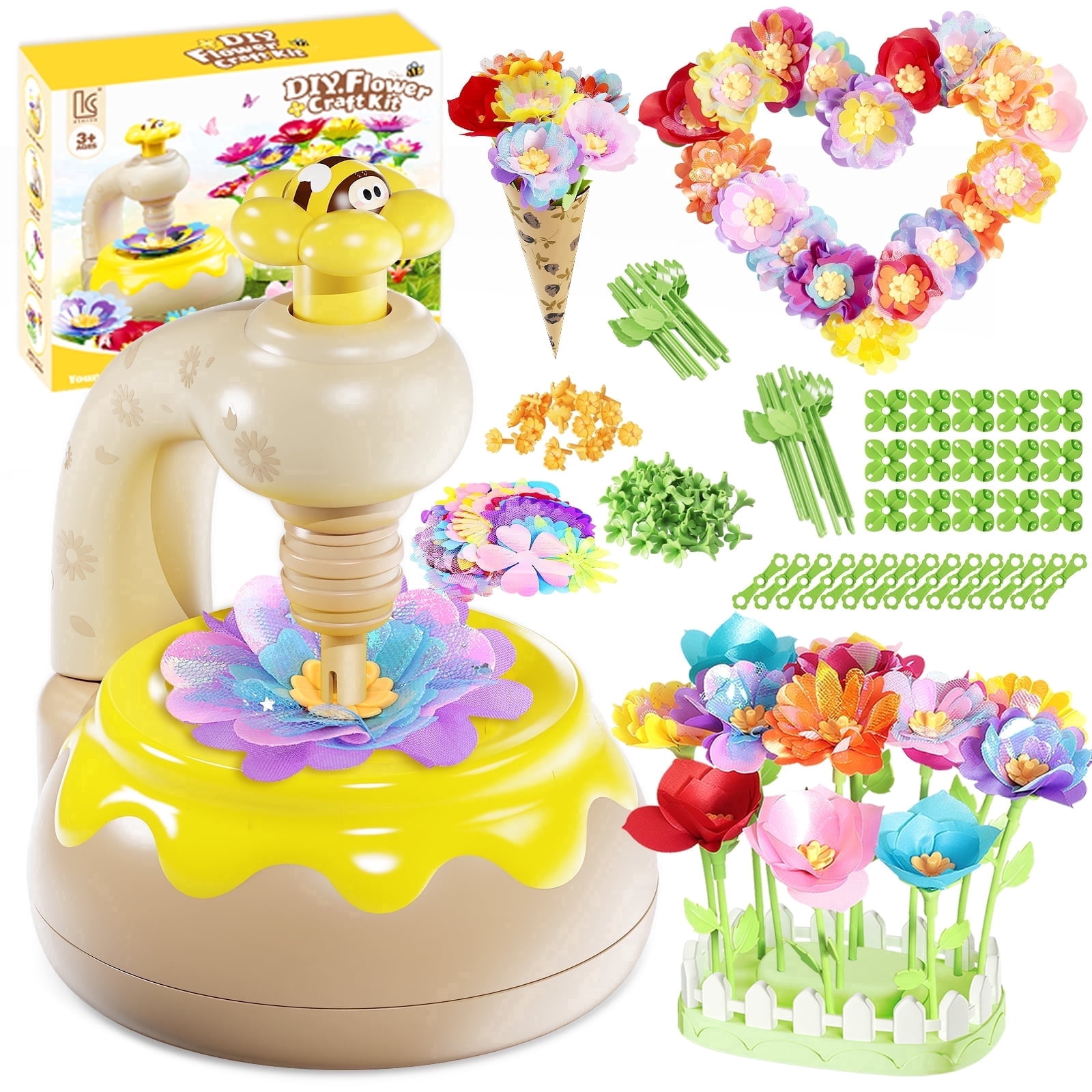 Flower Bouquet Making Kit DIY Flower Bouquets Craft Toy Gift For 4+ Year Old Kid Pink/Yellow