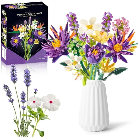 Flower Bouquet Set, 891PCS Bird of Paradise & Water Lily Block Set Compatible with Lego, Mother's Day & Valentine's Day Gift for Adults Kids Age 8+, No Vase