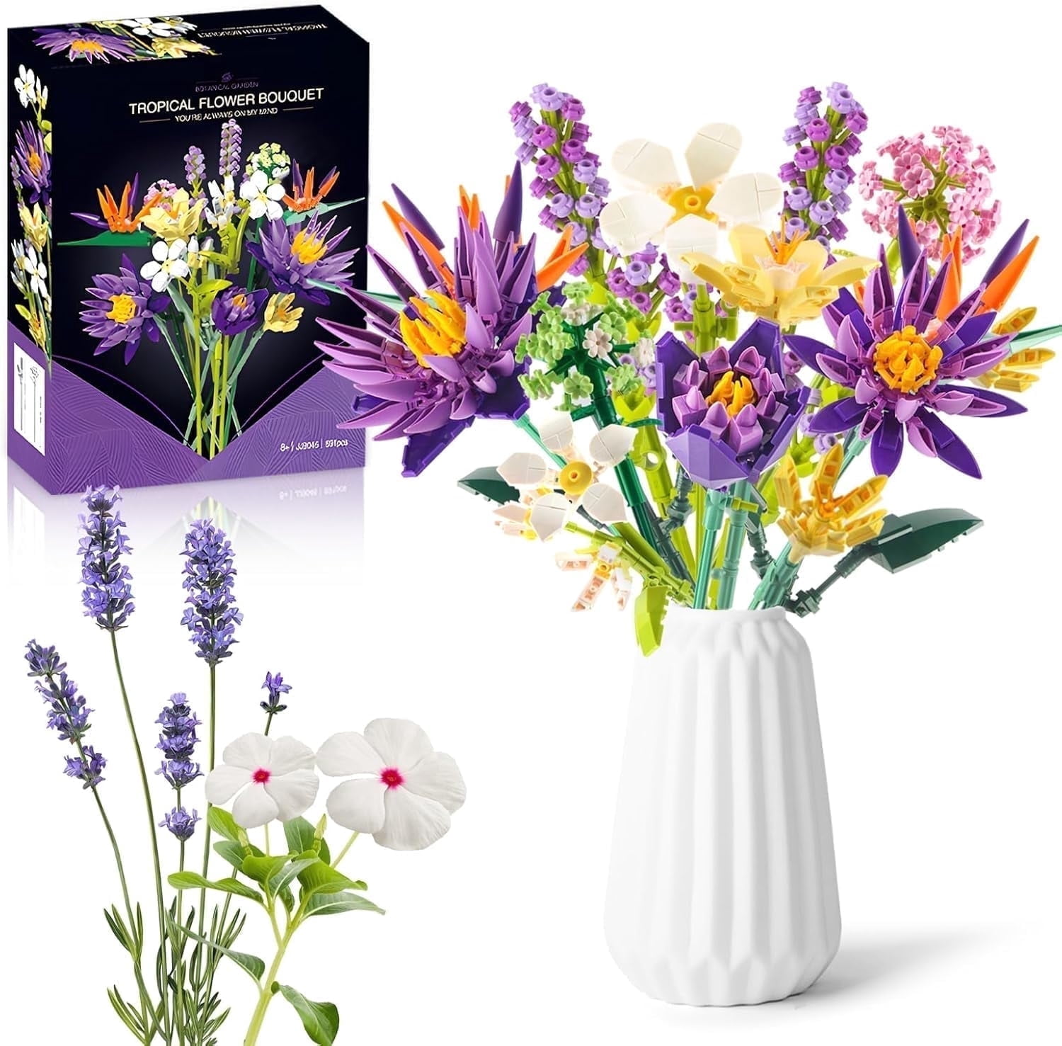 OKKIDY Flower Bouquet Set, 891PCS, Bird of Paradise & Water Lily