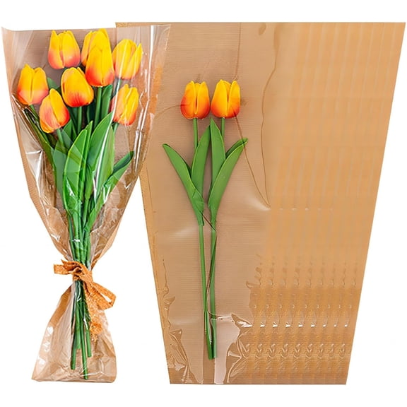 Flower Bouquet Sleeve,50 Pcs Flower Bouquet Wrapping Paper,Clear Cellophane Plastic Packaging Bags,Bulk Flower Bags for Wedding Bridal Birthday Graduation Anniversary,Brown