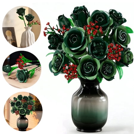 1209Pcs Flower Bouquet Succulents Building Blocks Set Green for Kids and Adults