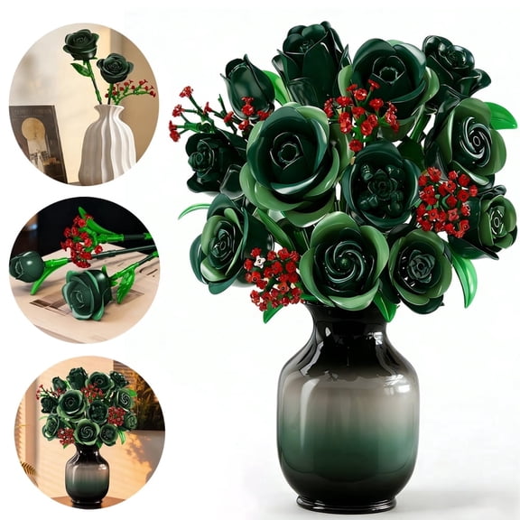 1209Pcs Flower Bouquet Succulents Building Blocks Set Green for Kids and Adults