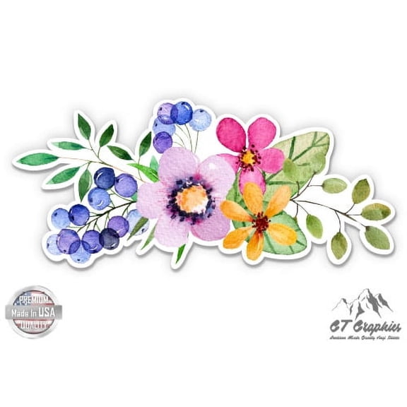 Flower Bouquet Watercolor Boho Pretty - 12" Vinyl Sticker Waterproof Decal
